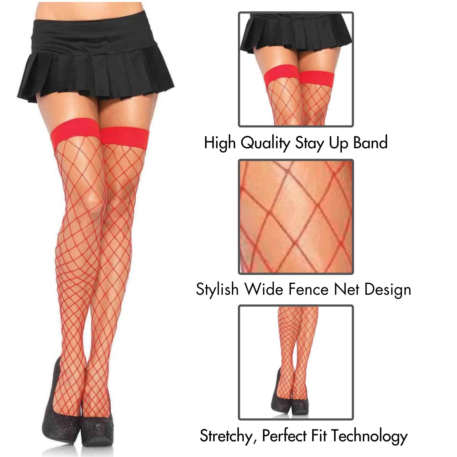 Fence Net Thigh Highs O/S Red