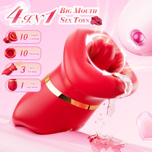Vibrator Adult Sex Toys for Women - 4IN1 Mouth Suction Clitoral Liquid Silicone Vibrator 10 Tongue Licking 3 Sucking Nipple Suct