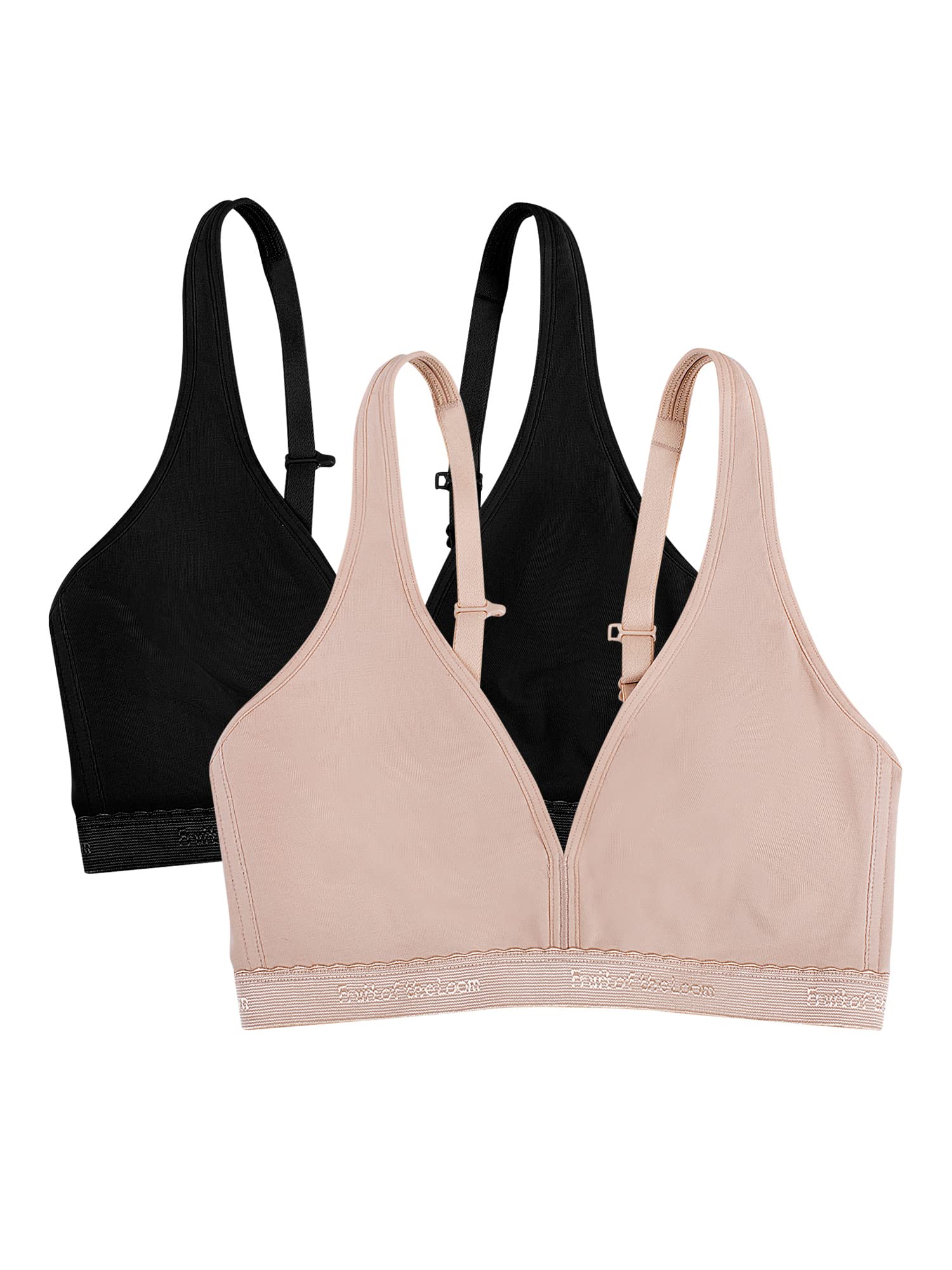Fruit of the Loom Womens Wirefree Cotton Bralette, Black Hue/Sand, 38A