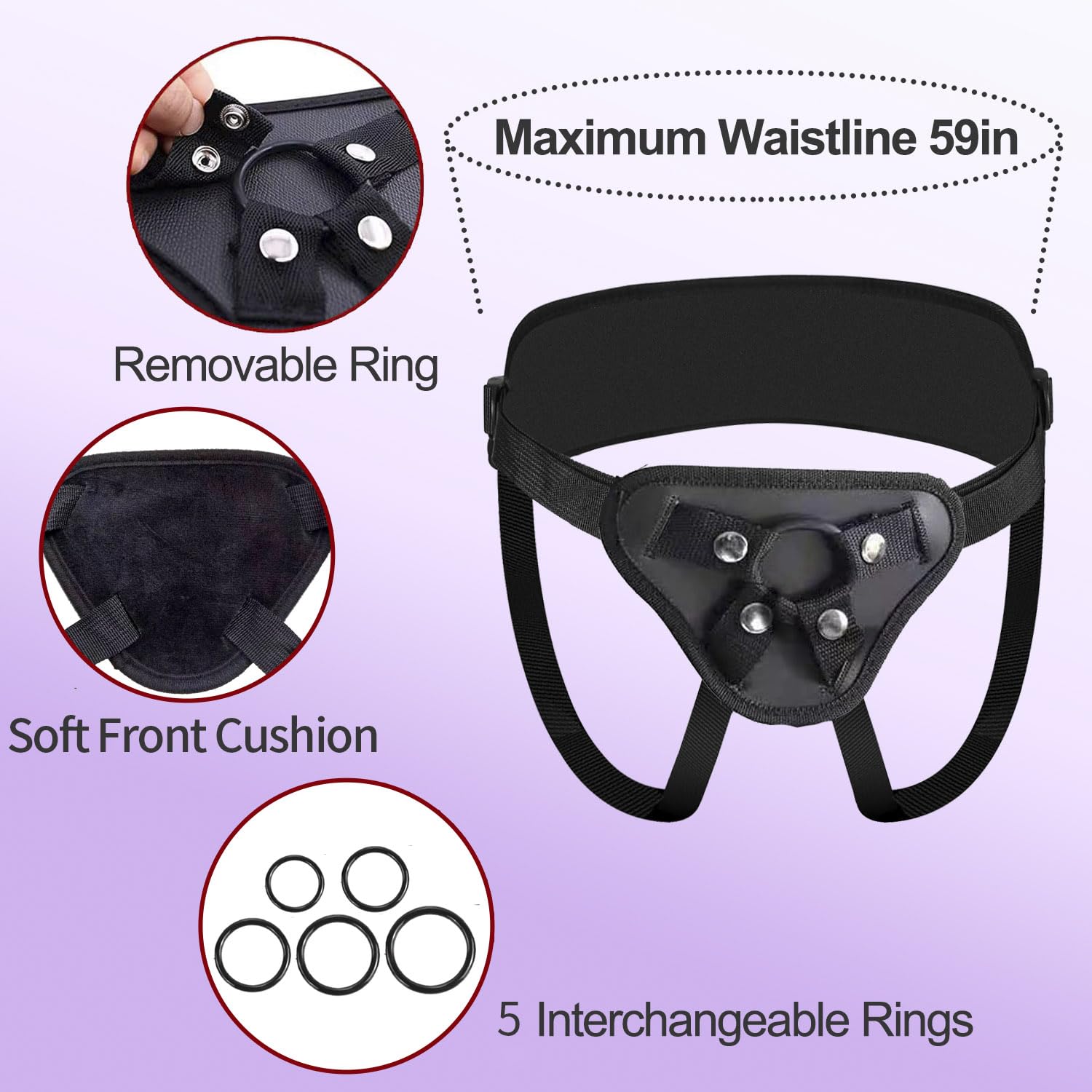 ASNOKNAE Adjustable Strap On Harness, Wearable Strapless Pegging Harness for Couples, Adult Sex Toy with Added Wide Back Strap f