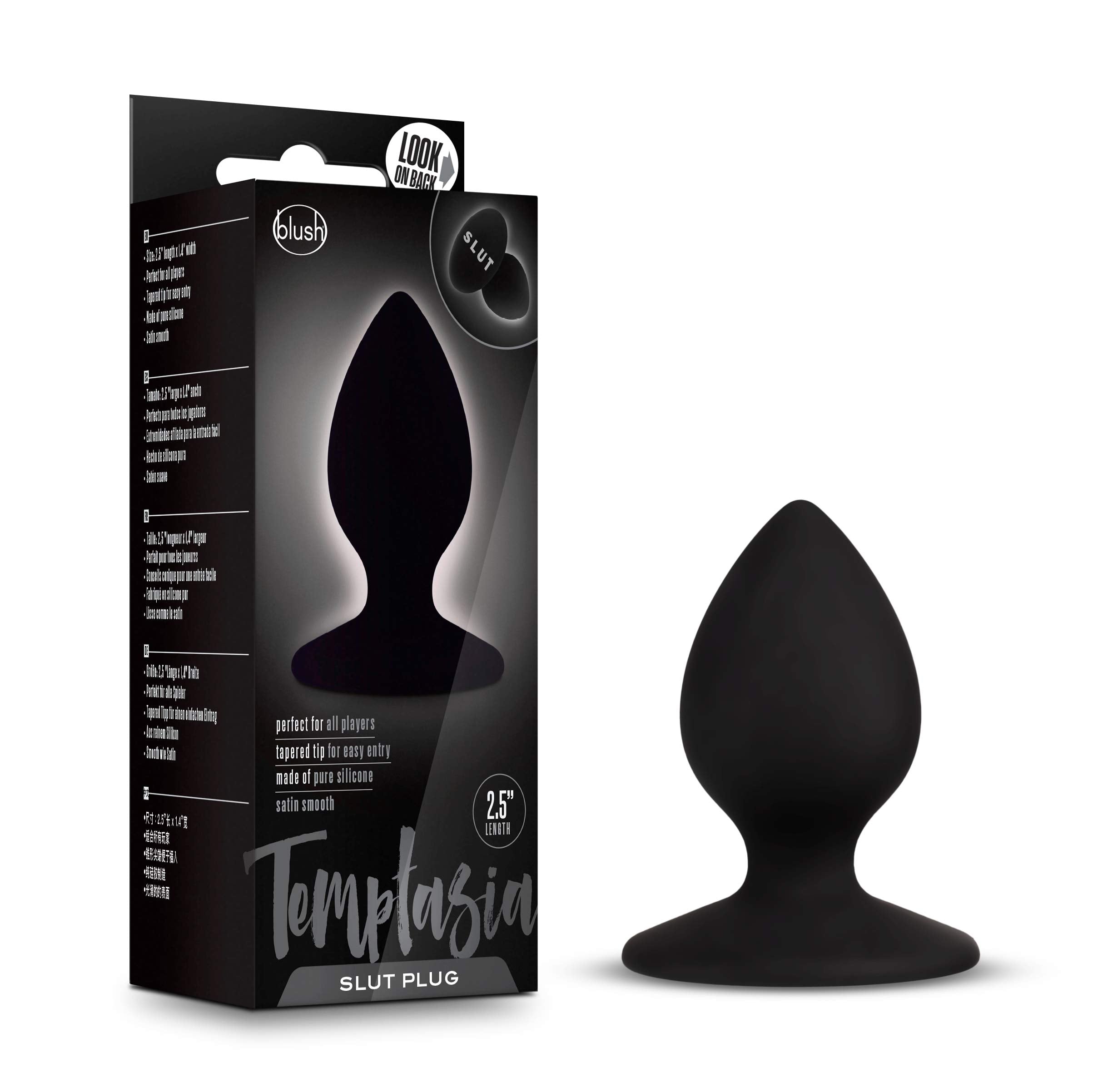 Blush Novelties Temptasia Slut Anal Plug - Platinum Cured Puria Silicone Butt Toy - Tapered Head for Easy Insertion - Suction Cu