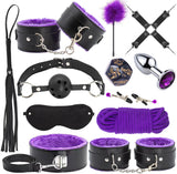 BDSM Sex Bondage Kit Restraints - 12PCS Sets with Adjustable Handcuffs Collar Ankle Cuff Blindfold Feather Tickler Anal Plug Adu