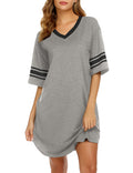 Ekouaer Women s Nightgown Cotton Sleep Shirt V Neck Short Sleeve Loose Comfy Pajama Sleepwear, A_grey, Medium