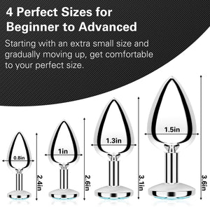 Anal Plug Beginner Set - 4 PCS Jewel Butt Plugs Sex Toy Anal Training Kit- G Spot Anal Sex Adult Toy for Beginner Adult Unisex W