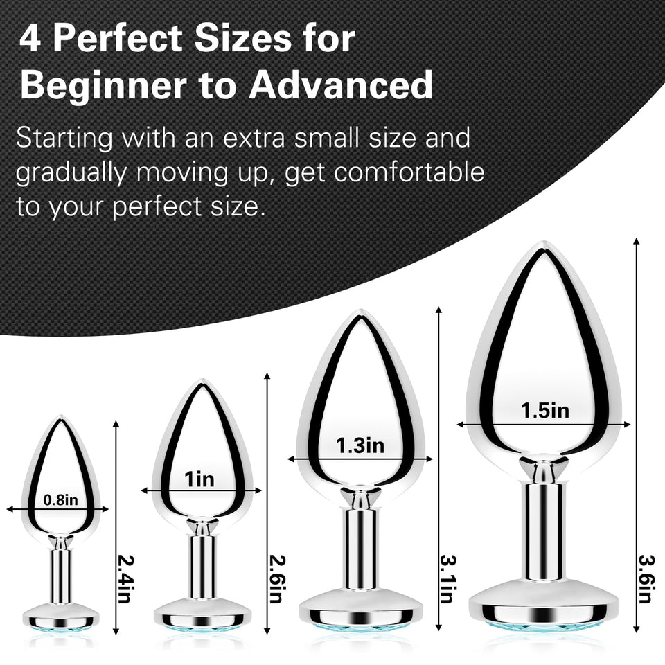 Anal Plug Beginner Set - 4 PCS Jewel Butt Plugs Sex Toy Anal Training Kit- G Spot Anal Sex Adult Toy for Beginner Adult Unisex W