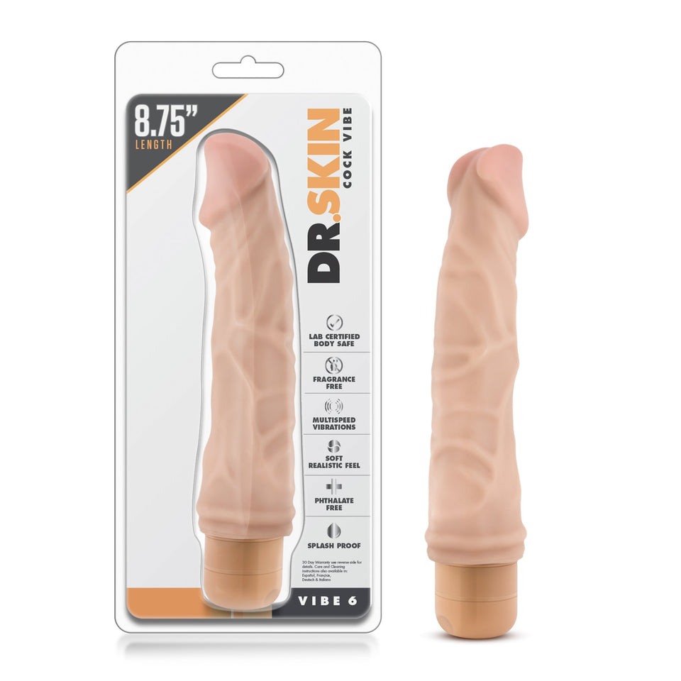 Blush Dr Skin Vibe 6 - Real Feel 8.75 Inch Long Realistic Vibrating Dildo - 1.75 Inch Thick - IPX7 Waterproof - Soft Body Safe M