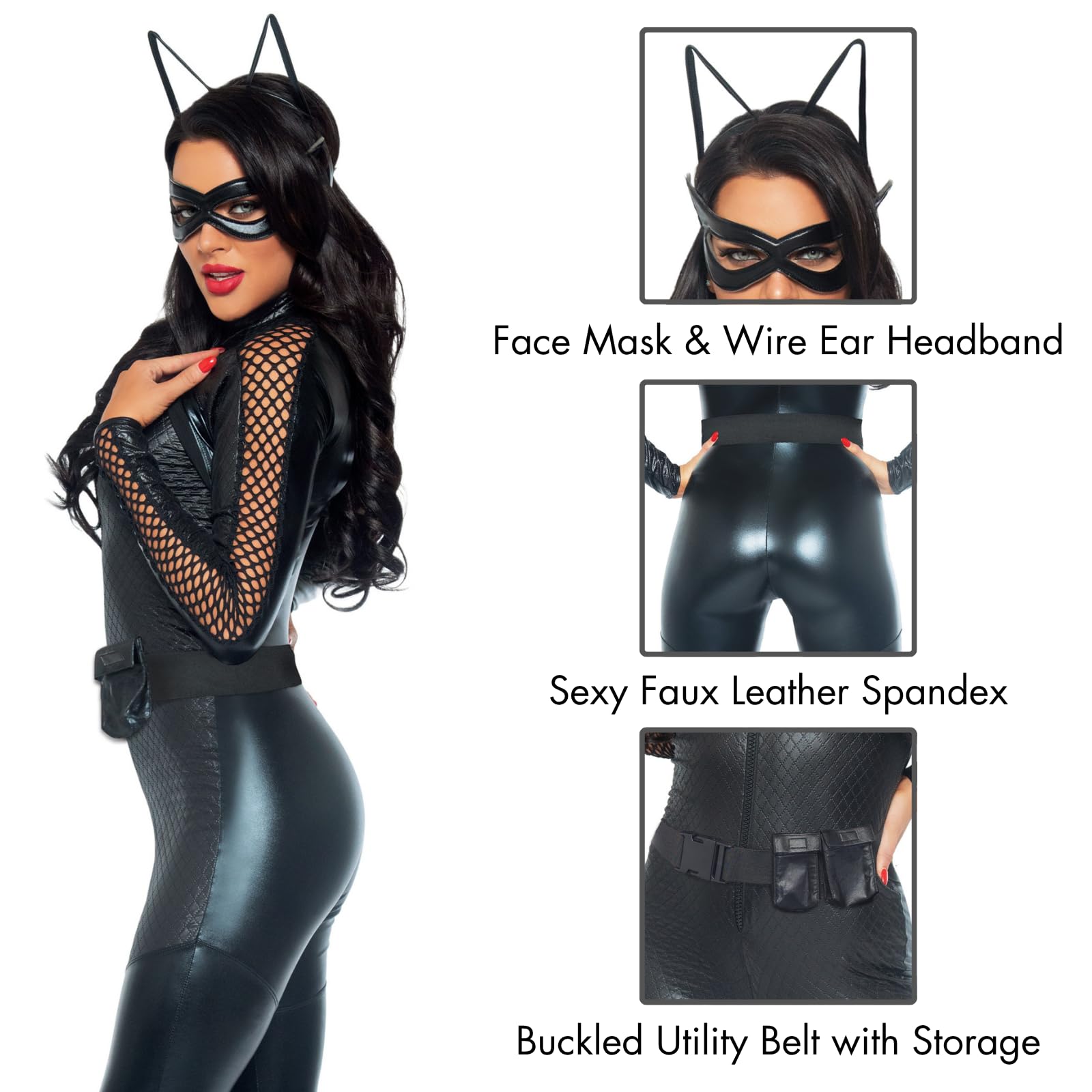 4Pc.Wicked Kitty,Zip Up Catsui