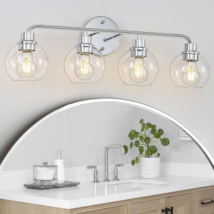 Bathroom Light Fixtures Chrome Vanity Light 27 Inch Silver 4 Light Modern Wall Sconces Lighting Bathroom Lights With Globe Glass