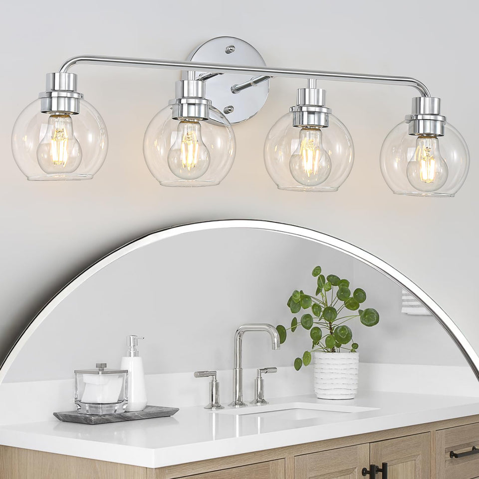 Bathroom Light Fixtures Chrome Vanity Light 27 Inch Silver 4 Light Modern Wall Sconces Lighting Bathroom Lights With Globe Glass