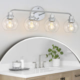 Bathroom Light Fixtures Chrome Vanity Light 27 Inch Silver 4 Light Modern Wall Sconces Lighting Bathroom Lights With Globe Glass