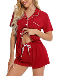 SWOMOG Womens Button Down Pajamas Set Short Sleeve Sleepwear Bride Soft Pj Lounge Sets XS-3XL Red Small