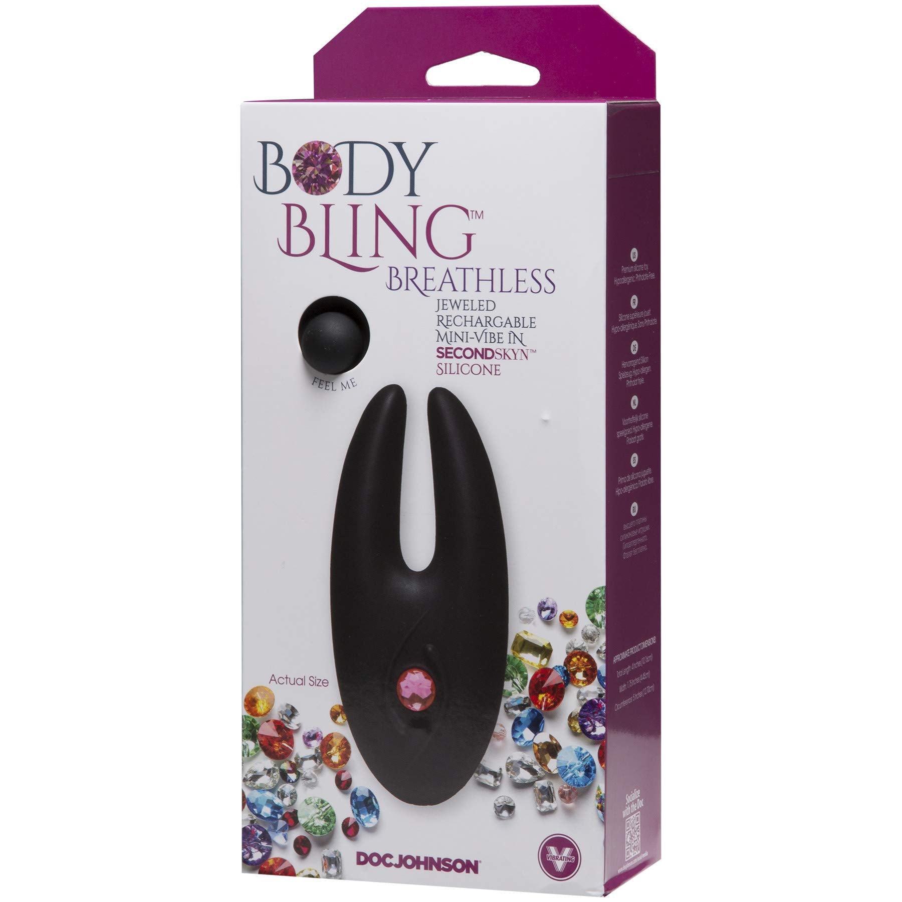 Doc Johnson Body Bling  Breathless  Jeweled 8 Function Rechargeable Minivibrator In Soft And Flexible Secondskyn Silicone  P