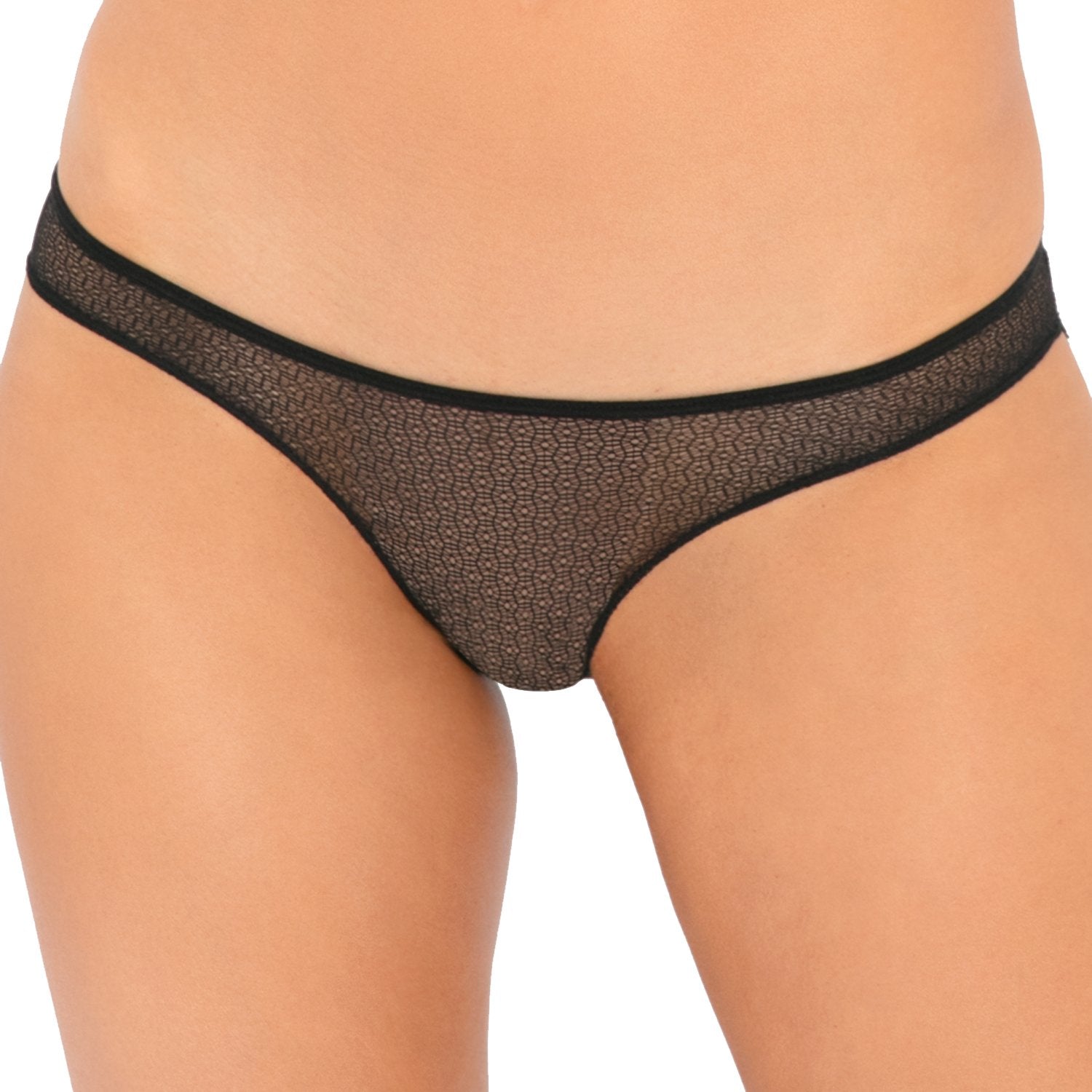 Rene Rofe Womens Sexy Crotchless Open Back Floral Lace Cheeky Panty (Medium/Large, Black)