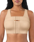 FeelinGirl Compression Bra Post Surgery for Women Wireless Surgical Bra Front Closure Bra Khaki M