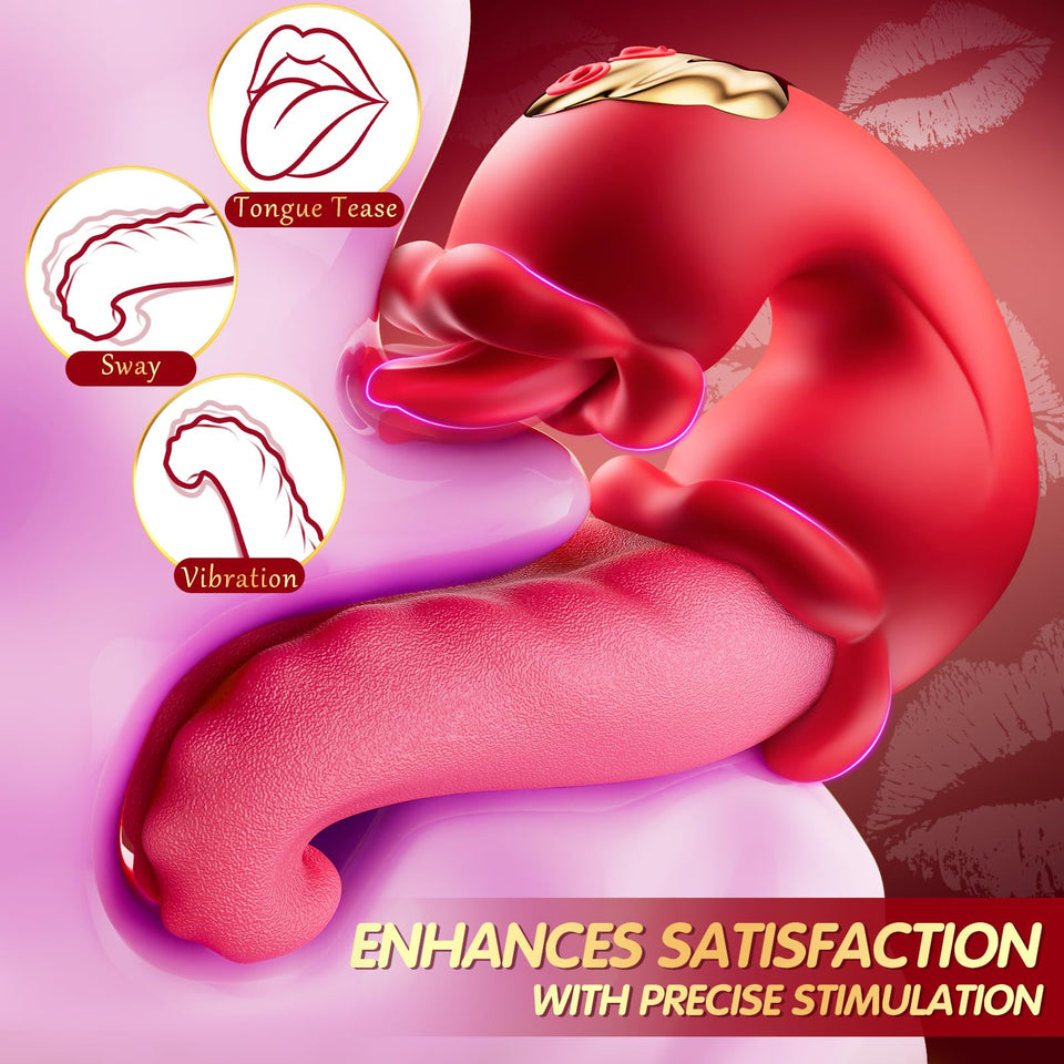Vibrator Adult Sex Toys for Women - 4 in 1 Tongue Thrusting Vibrators Dildo Rose Sex Toys with 10 Licking Clitoral & 10 Vibratio