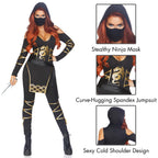 3Pc.Stealth Ninja,Hooded Catsuit,Waist Sash,And Face Mask Small Black/Gold