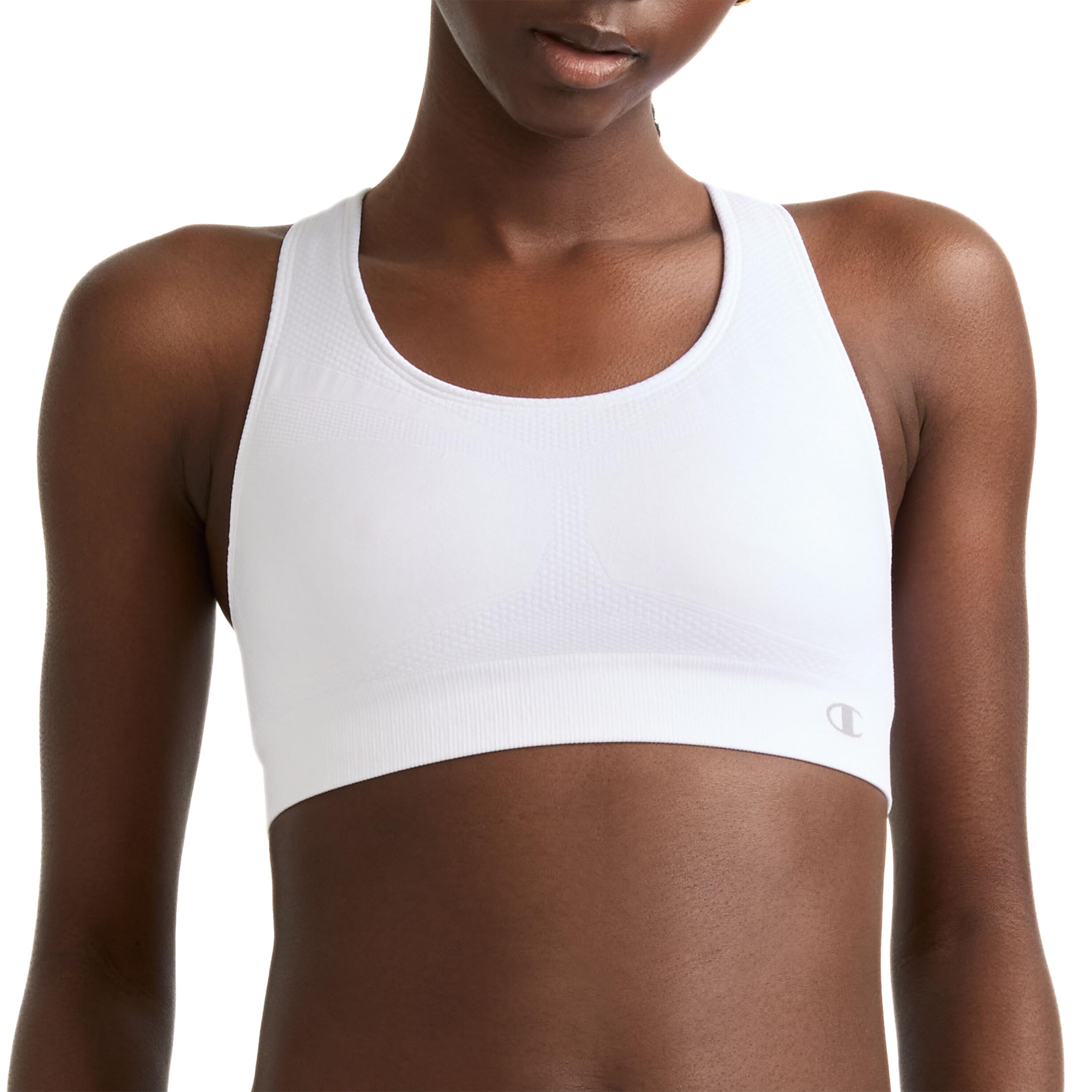 Champion Womens The Infinity Racerback Sports Bra, Moderate Support, Seamless, Moisture Wicking, White, Large
