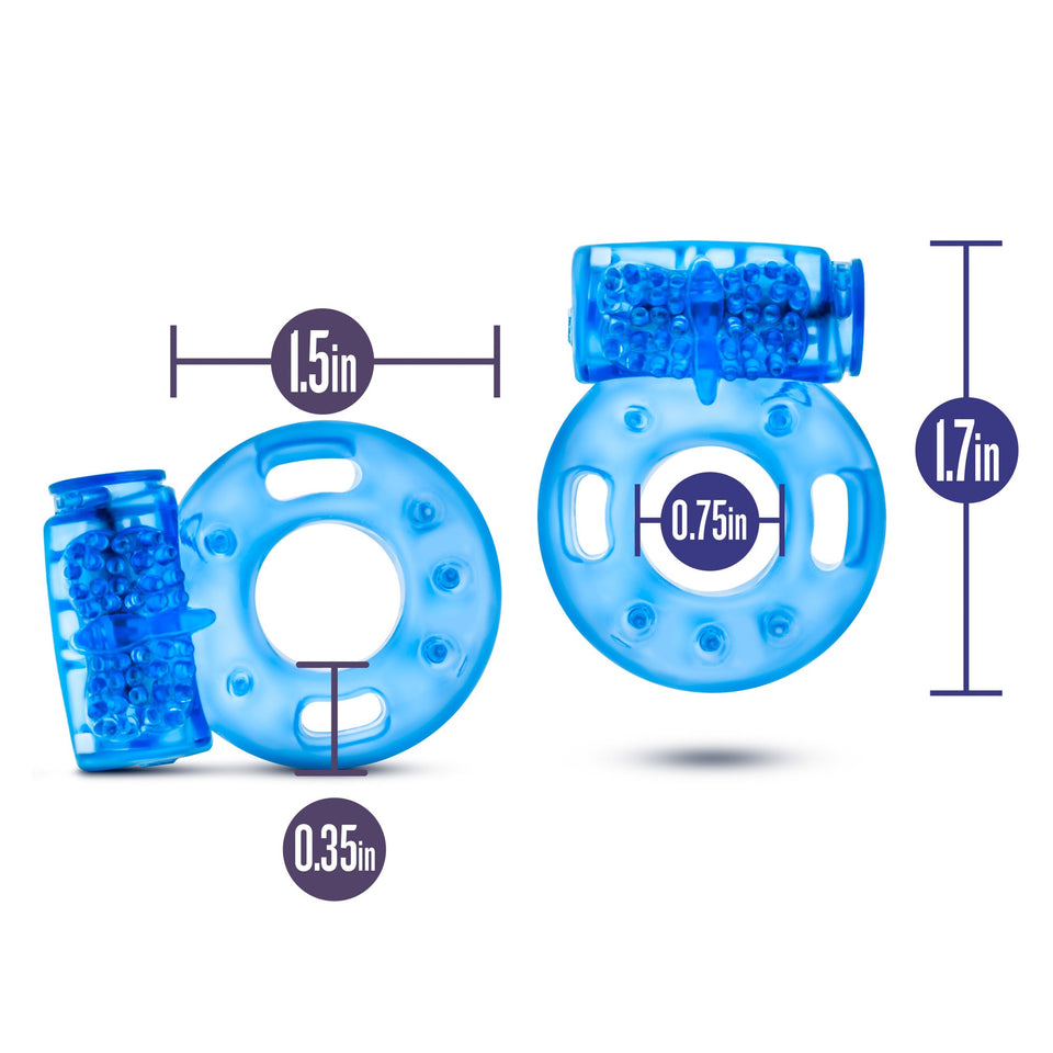 Blush Stay Hard - Male Enhancing Vibrating Stretchy Cock Rings - Disposable - 2 Pack - Blue