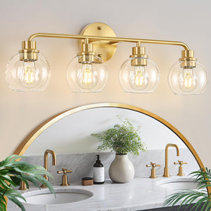 Bathroom Light Fixtures Gold Vanity Light 4 Light Wall Sconces Lighting Brushed Brass Lights With Clear Globe Glass Shades Bath