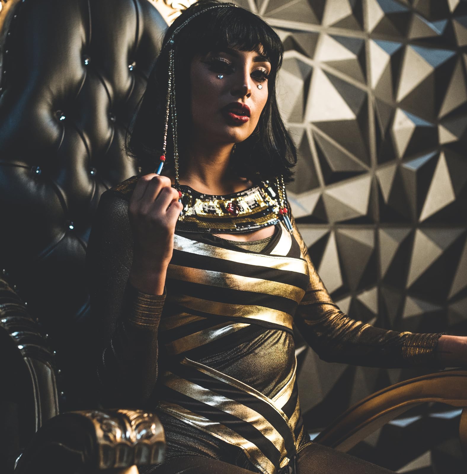 Leg Avenue 3Pc.Nile Queen Catsuit Dress W Black/Gold Color