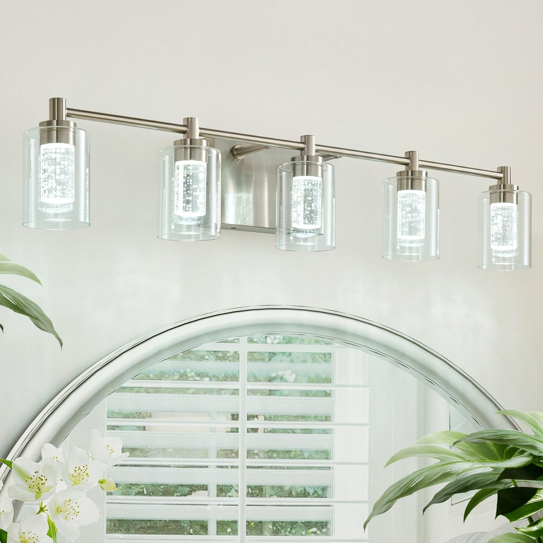 5-Light Brushed Nickel Vanity Lights,Bathroom Vanity Light Fixtures, Dimmable White/Neutral/Warm Light Brushed Nickel Light Fixt