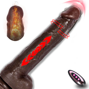 Big Black Thrusting Moving Dildo Vibrator - Heated Huge Thick BBC Dildo with Suction Cup, XL Large Liquid Silicone Girthy Dildos
