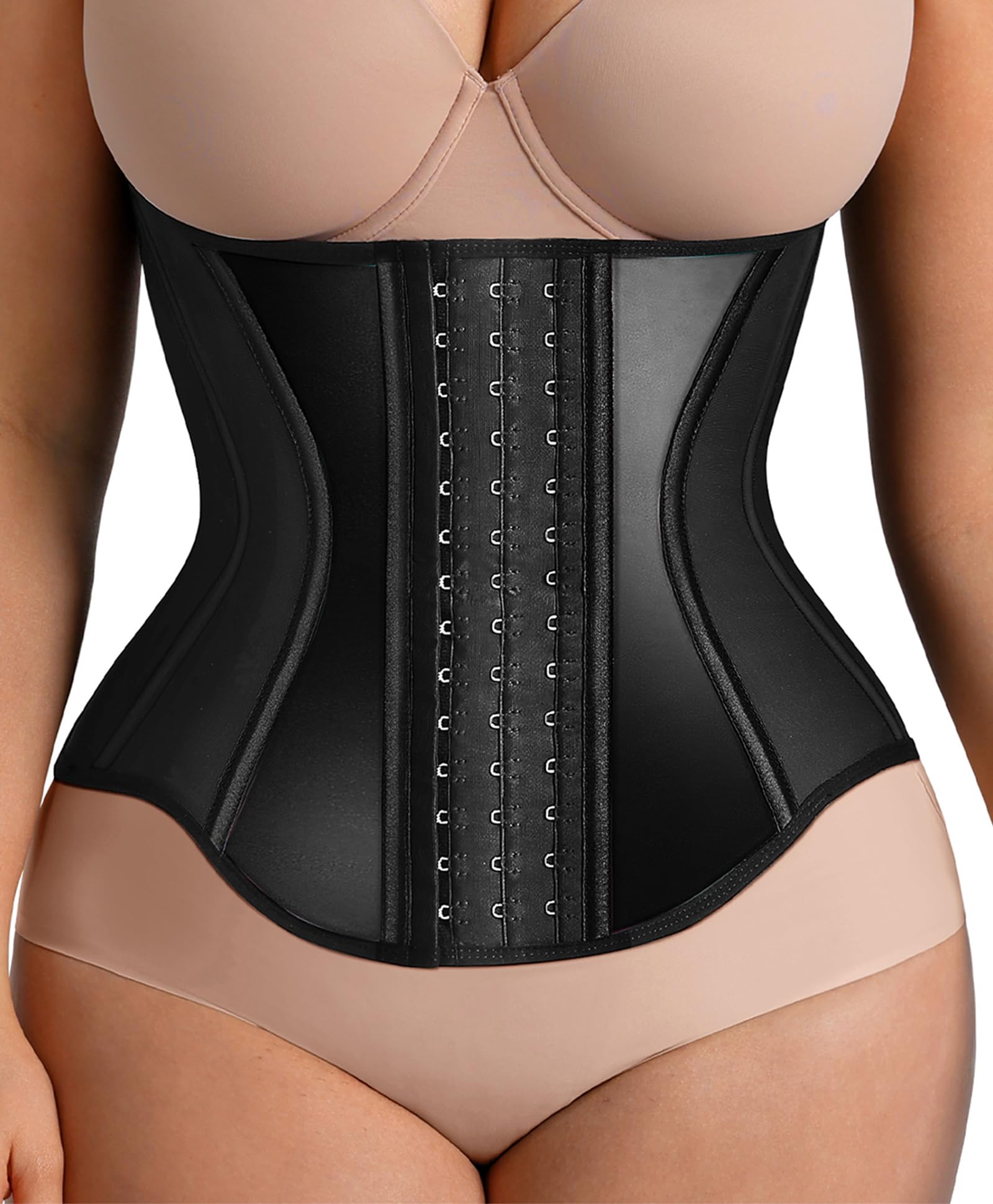 FeelinGirl Waist Trainers for Women Belly Fat Workout Back Support Waist Trainer Shapewear with Steel Bones Black Large