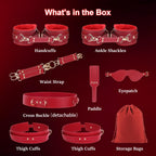 Sex Bondage BDSM Toys Kit, Upgrade 11 Pcs Couples Restraints Toy Set with Adjustable Hand/Ankle/Thigh Cuffs Blindfold Cross Stra