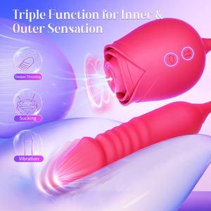 Vibrator Dildo Sex Toys for Women - MOOLIGIRL Rose Sex Toy with Thrusting G Spot Vibrators & 10 Sucking Modes for Clitoral Nippl