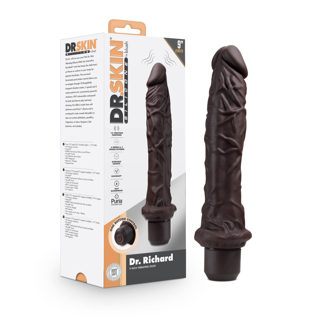 Dr. Skin Silicone Dr. Richard 9In Vibrating Dildo Brown