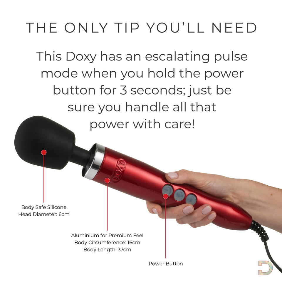 Doxy Die Cast Plug In Personal Wand Massager - Red Luxurious Adult Toys Couples Vibrator - Personal Vibrator - Body-Safe Sexual