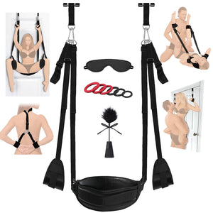 Adult Sex Toys BDSM Door Sex Swing with Seat, 9 Pcs Sex Toys Bondage Set with Penis Ring, Eye Mask, Feathers Whip, DIY Bondage S