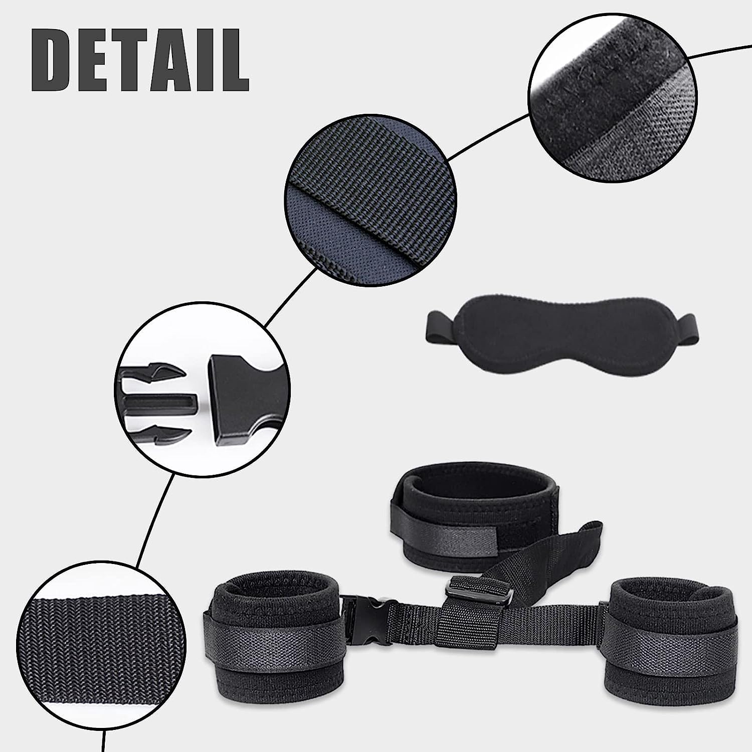 BDSM Neck to Wrist Restraints Bondage Set - Behind Back Handcuffs Collar with Blindfold Adjustable Bondage Set Bed SM Games Play
