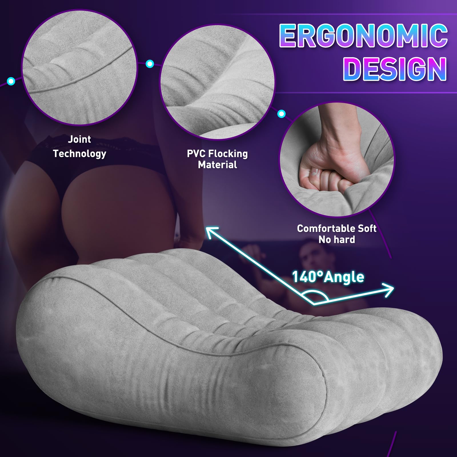 Gunwai Sex Pillow Couples Sex Toys, Sex Furniture for Bedroom Inflatable Lounge Sex Chair, Sex Wedge Sex Sofa Bedroom, Velvety A