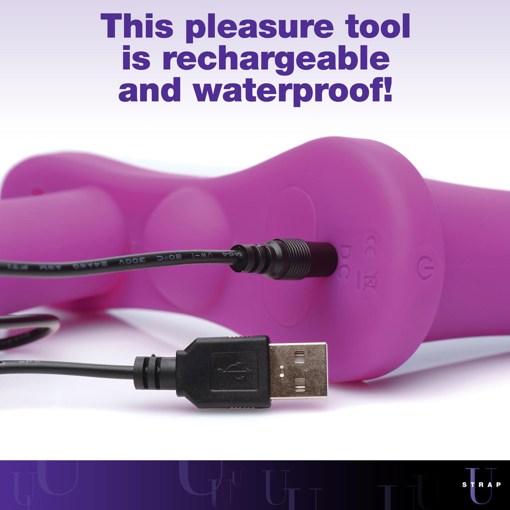 Strap U Double Take 10X Double Penetration Vibrating Strap-On Harness - Purple, Harness Fits Waists Up To 41 Inch Around (Af864-