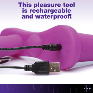 Strap U Double Take 10X Double Penetration Vibrating Strap-On Harness - Purple, Harness Fits Waists Up To 41 Inch Around (Af864-