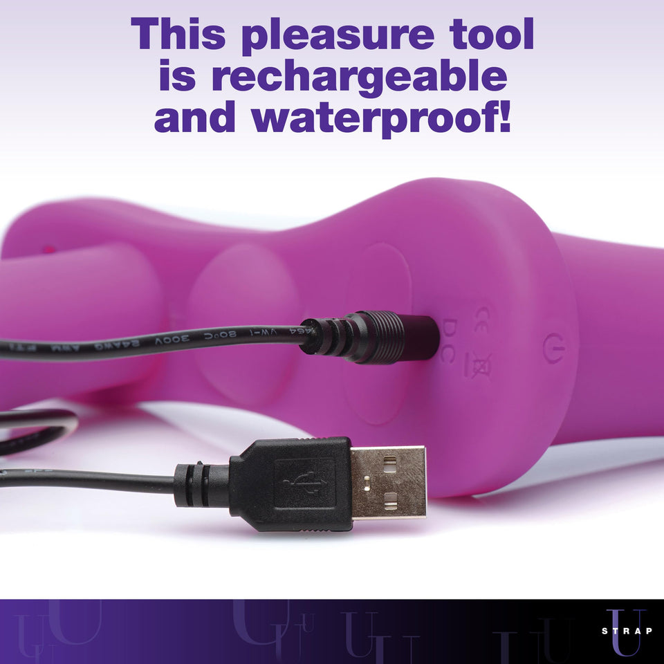 Strap U Double Take 10X Double Penetration Vibrating Strap-On Harness - Purple, Harness Fits Waists Up To 41 Inch Around (Af864-