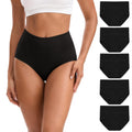 INNERSY Womens High Waisted Underwear Cotton Panties Regular & Plus Size 5-Pack(XL,5 Black)
