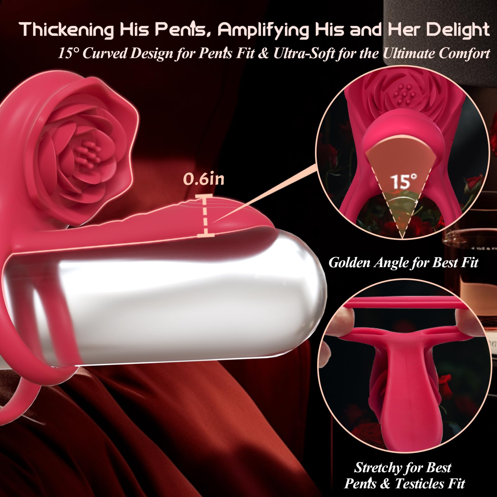 Vibrating Cock Ring Penis Sleeve with Rose Clitoral Stimulator, Penis Ring Vibrator Couples Adult Sex Toys for Men Women, Male F