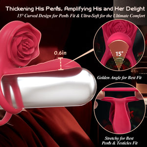 Vibrating Cock Ring Penis Sleeve with Rose Clitoral Stimulator, Penis Ring Vibrator Couples Adult Sex Toys for Men Women, Male F