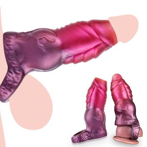 Penis Sleeve for Small Size Animal Cock Sleeve Girth Extension Sex Toys for Men, Pink Silicone Penis Ring Delay Ejaculation Enha