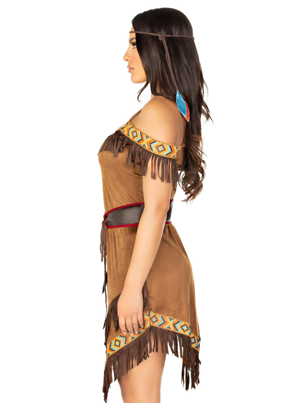 Leg Avenue Womens - 4 Piece Native Princess Dress Set Sexy Fringe Off The Shoulder Dress And Headband Halloween Adult Sized Cost