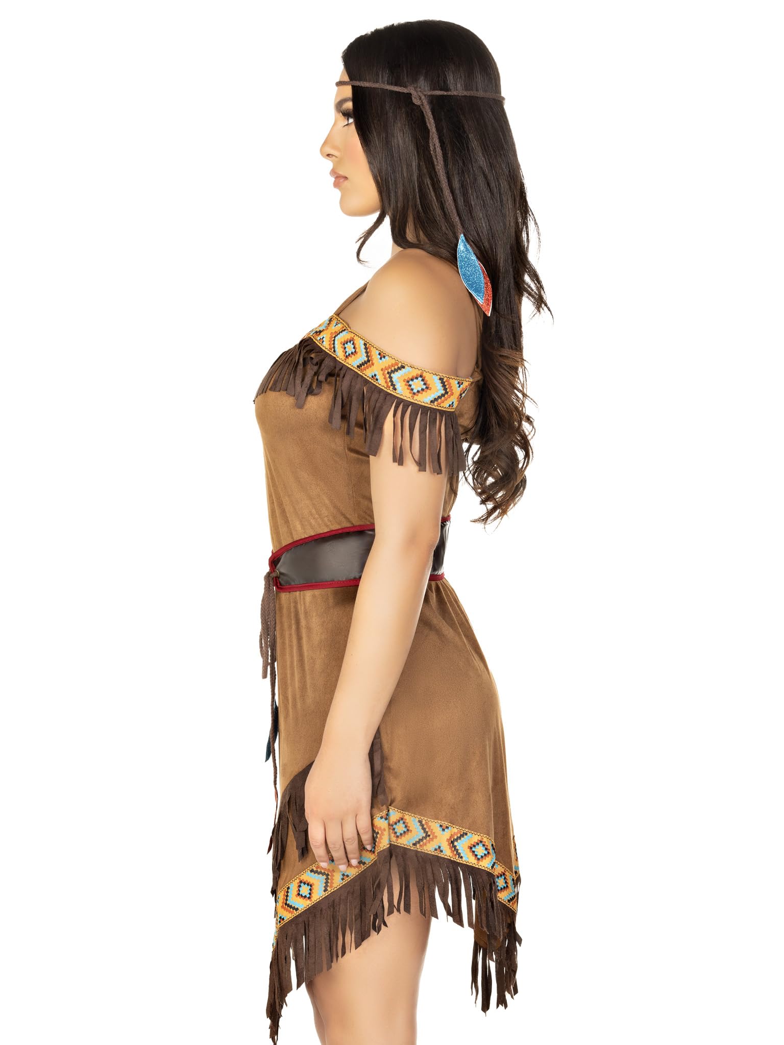 Leg Avenue Womens - 4 Piece Native Princess Dress Set Sexy Fringe Off The Shoulder Dress And Headband Halloween Adult Sized Cost