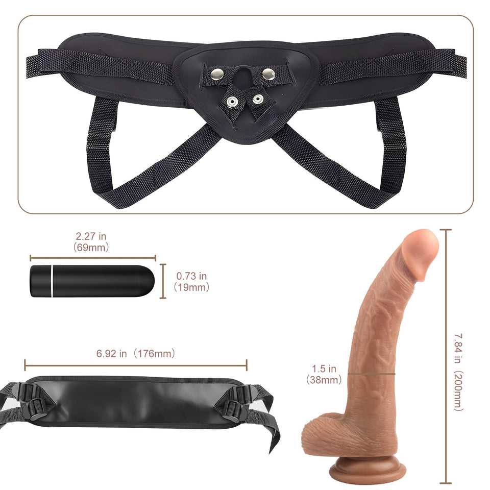 Strap-on Realistic Vibrating Dildo Wearable Harness with Bullet Vibrator, Detachable Silicone G Spot Stimulator, Vagina Massager