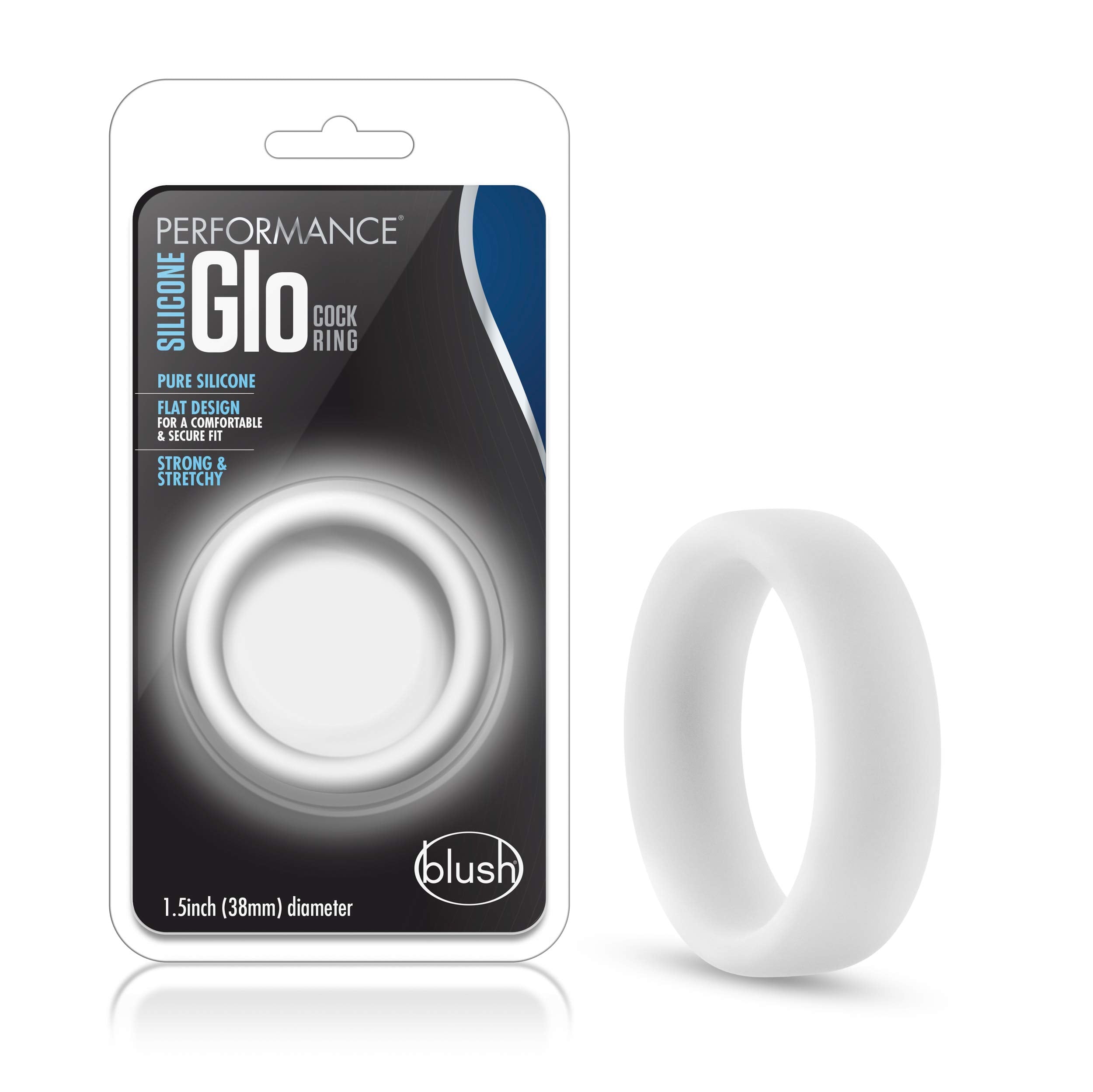 Blush Novelties Performance Puria Silicone Glo Cock Ring - 1.5 Wide Penis Ring - Enhances Girth & Hard Erections - UltraSilk Smo