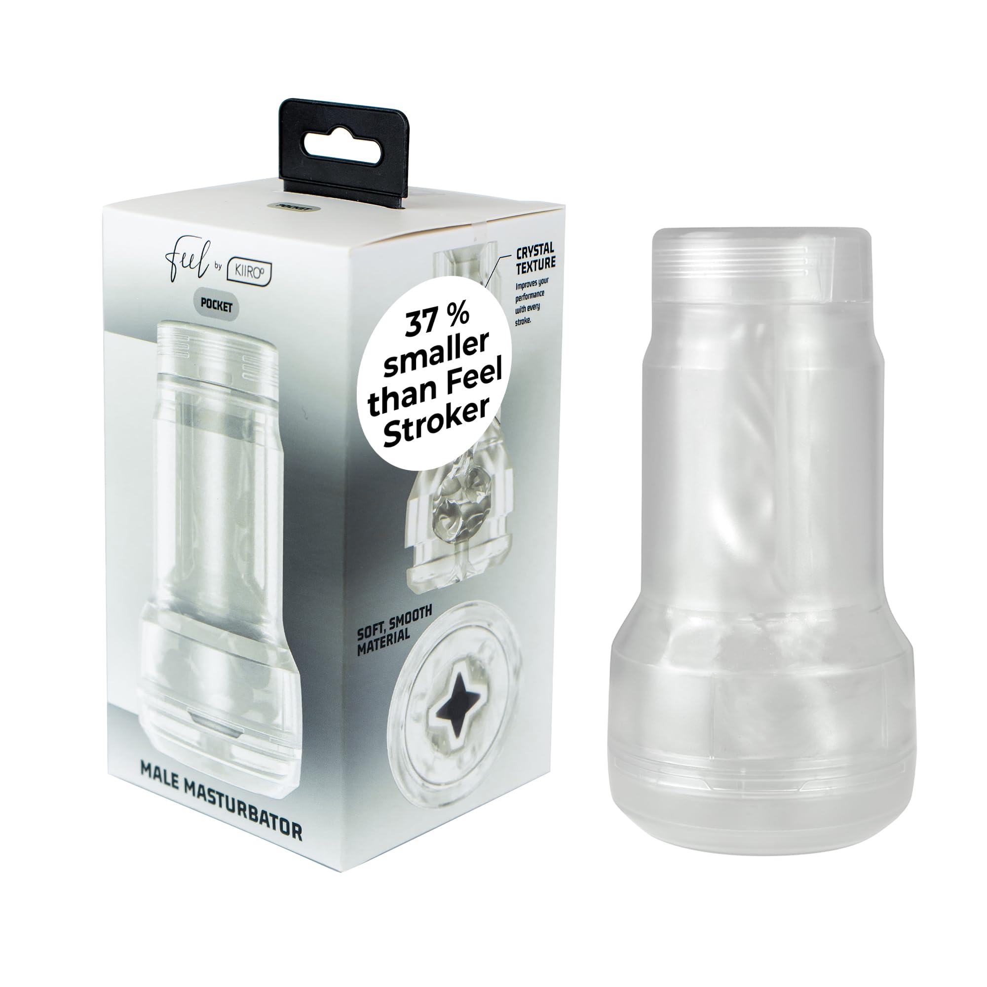 KIIROO Feel Pocket Stroker Crystal - Clear Male Masturbator Sleeve Compatible with PowerBlow, Soft Realistic Material