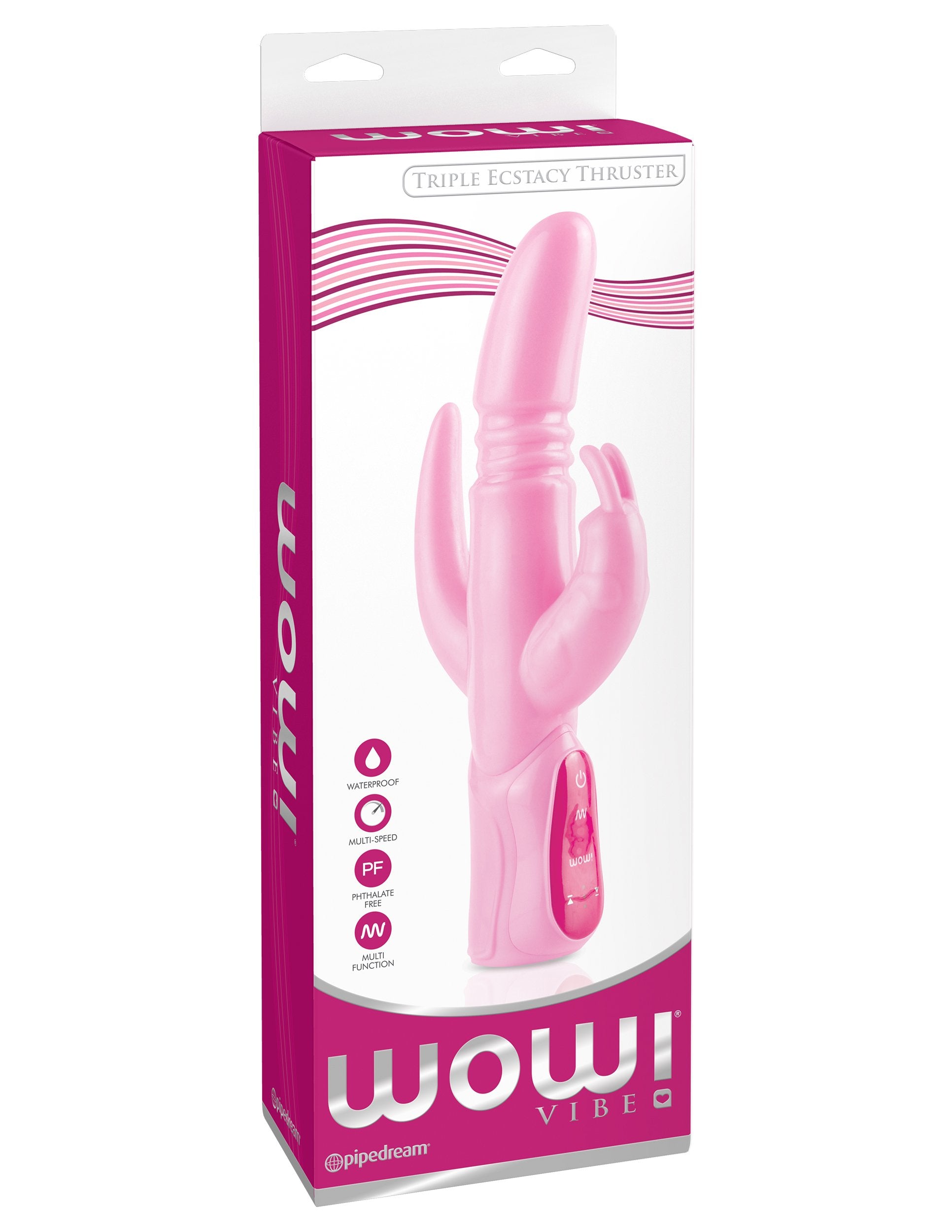 Pipedream Wow Vibe Triple Ecstasy 2 Silicone Rabbit,Waterproof, Pink
