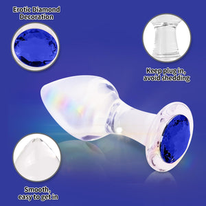 Crystal Glass Anal Plug with Luxury Jewelry Butt Plug Fetish Anus Stimulation Unisex Adult Anal Sex Toy (Blue, M)