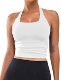BMJL Womens Halter Built in Bra Workout Sports Tank Tops Buttery Longline Stappy Gym Crop Tops(L, White)