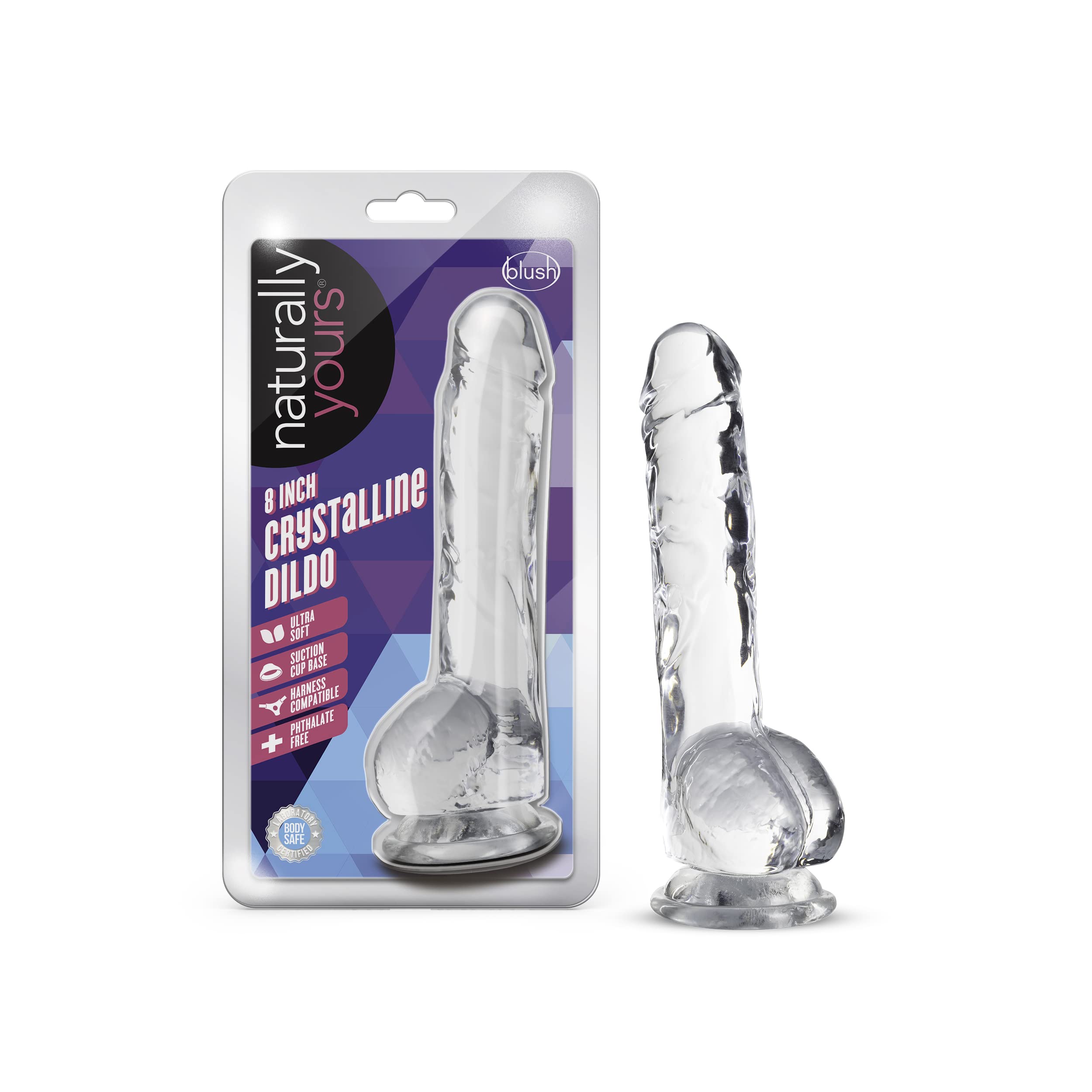 Blush Novelties Naturally Yours - 8 Inch Long Crystalline Dildo - 1.5Slim - StrapOn Compatible Sturdy Suction Cup for Hands Free